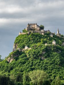 Preview wallpaper castle, hill, trees, nature, view