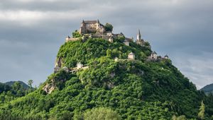 Preview wallpaper castle, hill, trees, nature, view