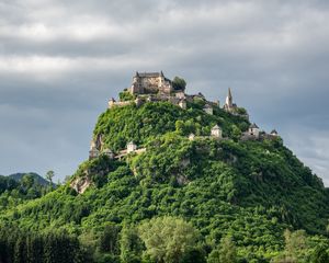 Preview wallpaper castle, hill, trees, nature, view