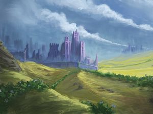 Preview wallpaper castle, hills, landscape, art