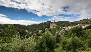 Preview wallpaper castle, hills, trees, bushes, nature