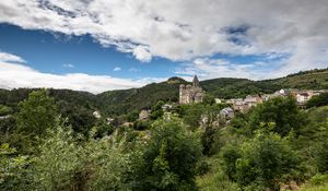 Preview wallpaper castle, hills, trees, bushes, nature