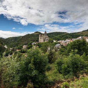 Preview wallpaper castle, hills, trees, bushes, nature