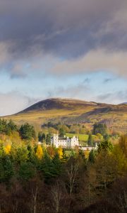 Preview wallpaper castle, hills, trees, forest, landscape