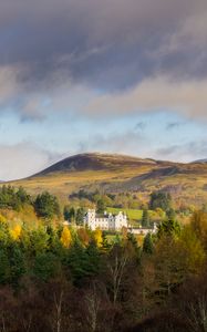 Preview wallpaper castle, hills, trees, forest, landscape
