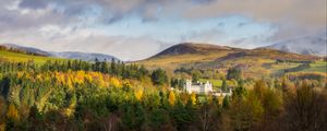 Preview wallpaper castle, hills, trees, forest, landscape