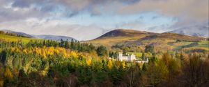 Preview wallpaper castle, hills, trees, forest, landscape