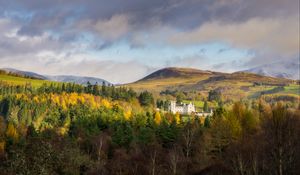 Preview wallpaper castle, hills, trees, forest, landscape