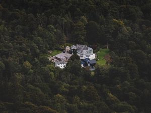 Preview wallpaper castle, homestead, view from above, forest