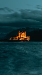 Preview wallpaper castle, island, night, dark
