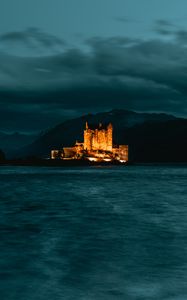 Preview wallpaper castle, island, night, dark