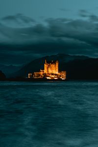 Preview wallpaper castle, island, night, dark