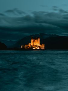 Preview wallpaper castle, island, night, dark