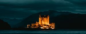 Preview wallpaper castle, island, night, dark