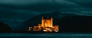 Preview wallpaper castle, island, night, dark