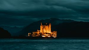 Preview wallpaper castle, island, night, dark