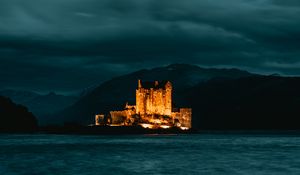 Preview wallpaper castle, island, night, dark