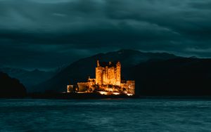 Preview wallpaper castle, island, night, dark