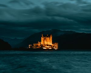 Preview wallpaper castle, island, night, dark