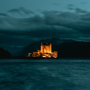 Preview wallpaper castle, island, night, dark