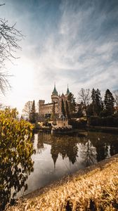 Preview wallpaper castle, landscape, lake, reflection