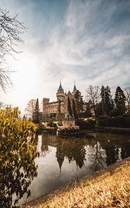 Preview wallpaper castle, landscape, lake, reflection