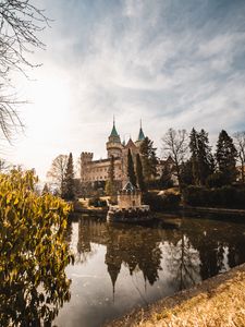 Preview wallpaper castle, landscape, lake, reflection