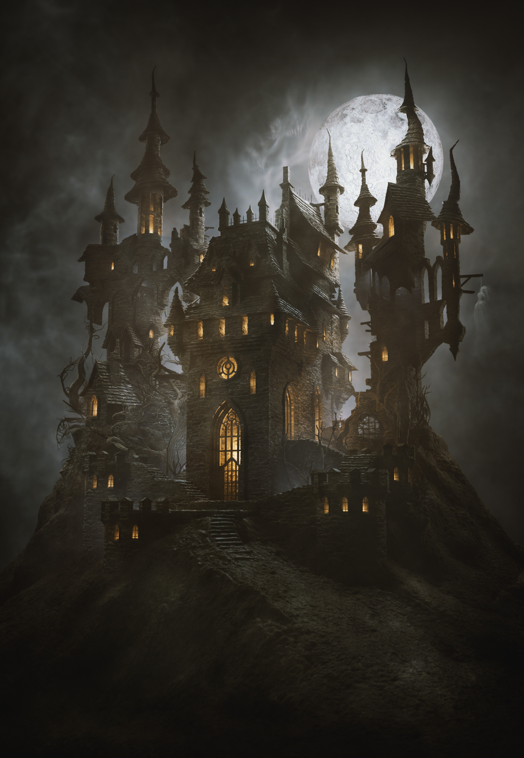 Download wallpaper 1800x2600 castle, moon, art hd background