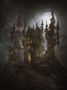 Preview wallpaper castle, moon, art