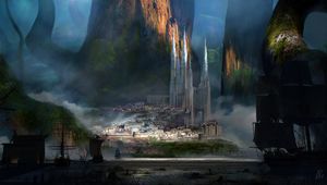 Preview wallpaper castle, mountains, rocks, art