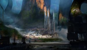 Preview wallpaper castle, mountains, rocks, art