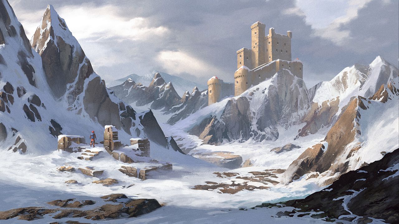 Wallpaper castle, mountains, snow, art