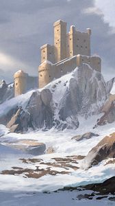 Preview wallpaper castle, mountains, snow, art