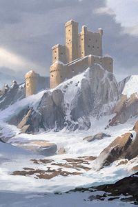 Preview wallpaper castle, mountains, snow, art