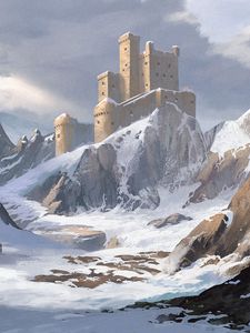 Preview wallpaper castle, mountains, snow, art