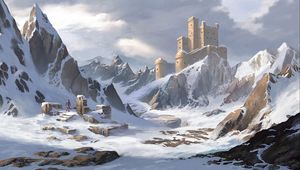 Preview wallpaper castle, mountains, snow, art