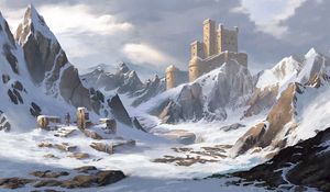 Preview wallpaper castle, mountains, snow, art