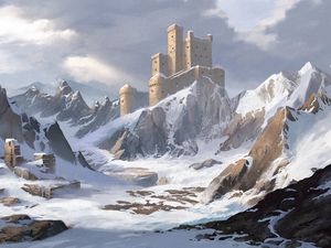 Preview wallpaper castle, mountains, snow, art