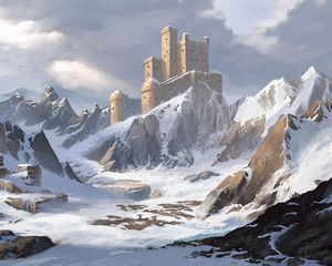 Preview wallpaper castle, mountains, snow, art