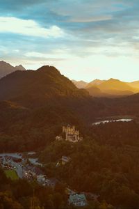 Preview wallpaper castle, mountains, view from above, sunset