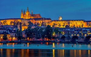 Preview wallpaper castle, night city, architecture