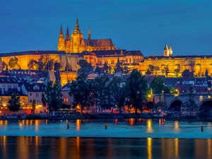 Preview wallpaper castle, night city, architecture