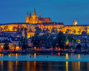 Preview wallpaper castle, night city, architecture