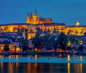 Preview wallpaper castle, night city, architecture