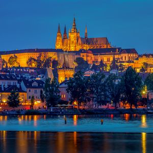 Preview wallpaper castle, night city, architecture