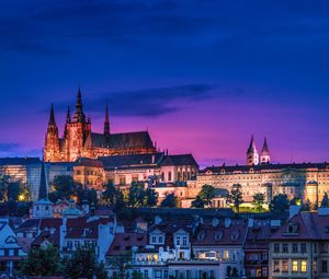 Preview wallpaper castle, night city, lights, river