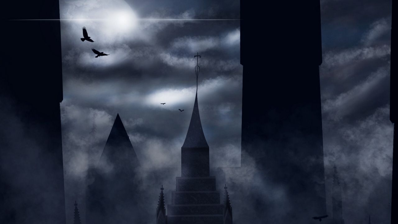 Wallpaper castle, night, fog, dark, art