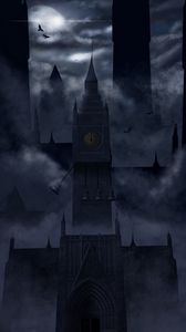 Preview wallpaper castle, night, fog, dark, art