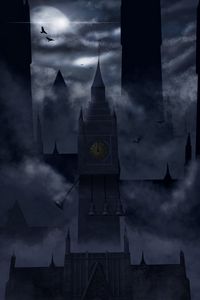 Preview wallpaper castle, night, fog, dark, art