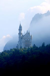 Preview wallpaper castle, palace, tower, forest, fog